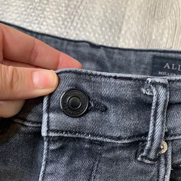 Allsaints Jeans Womens 24 Gray Denim Miller Push Up Super Skinny Stretch Raw Hem - Picture 5 of 16